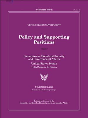 cover image of United States Government Policy and Supporting Positions (Plum Book), 2024